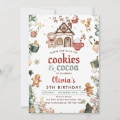 ウィンターグリーンクリスマスクッキーとココア誕生日 招待状 (正面)