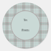 ウィンターグリーングレイおもしろいパステルプレイドクリスマス ラウンドシール (正面)