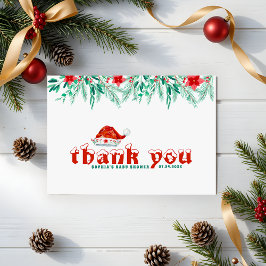 ウィンターグリーンサンタハットクリスマスベビーシャワー サンキューカード