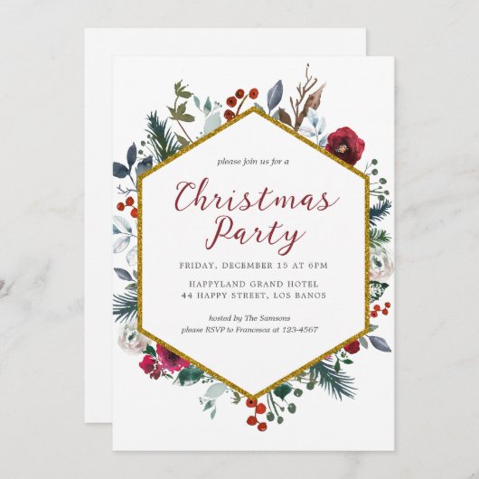 ウィンターグリーンズクリスマスパーティの招待状 招待状 (正面/裏面)