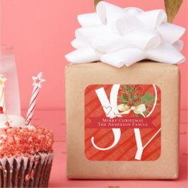 ウィンターグリーンズレッドジョイクリスマスホリデー スクエアシール