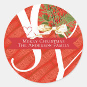 ウィンターグリーンズレッドジョイクリスマスホリデー ラウンドシール (正面)