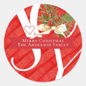 ウィンターグリーンズレッドジョイクリスマスホリデー ラウンドシール (正面)
