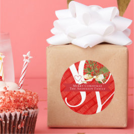 ウィンターグリーンズレッドジョイクリスマスホリデー ラウンドシール