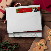 ウィンターグリーンズレッドファミリーフォトクリスマスホリデー ラップアラウンドラベル