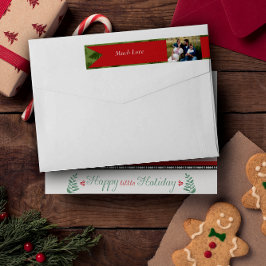 ウィンターグリーンズレッドファミリーフォトクリスマスホリデー ラップアラウンドラベル