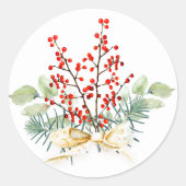 ウィンターグリーンズレッドベリーズクリスマスホリデー ラウンドシール (正面)