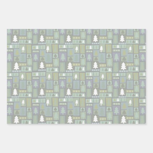 ウィンターグリーンツリーズスノーフレークモダンパステル ラッピングペーパーシート (正面)