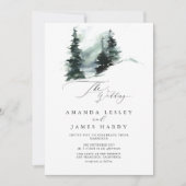 ウィンターグリーンパイン雪の写真結婚式パーティー 招待状 (正面)