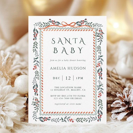 ウィンターグリーンフレーム サンタベビーシャワー 招待状