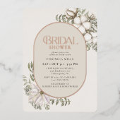 ウィンターグリーンフローラグリーンオーバルブライダルシャワー 箔招待状 (正面)