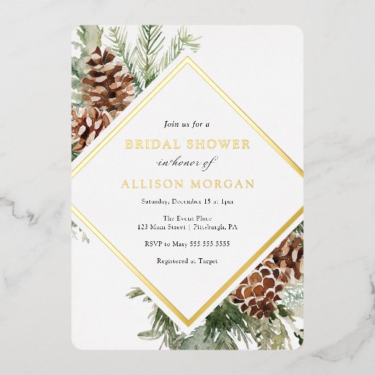 ウィンターグリーンブライダルシャワーフォイル招待状 箔招待状 (正面)