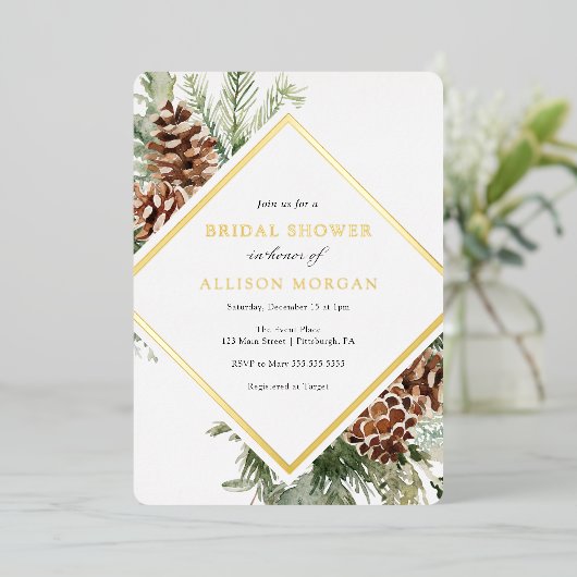 ウィンターグリーンブライダルシャワーフォイル招待状 箔招待状 (立ち正面)
