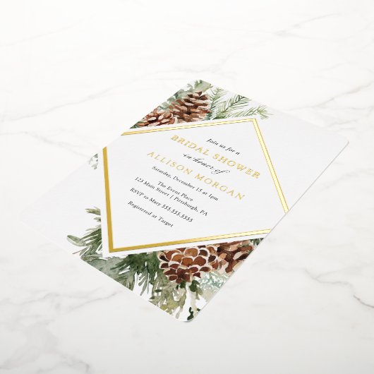 ウィンターグリーンブライダルシャワーフォイル招待状 箔招待状 (回転した状態)