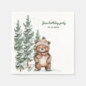 ウィンターグリーンベアーバースデーパーティーウッドランド スタンダードカクテルナプキン (正面)