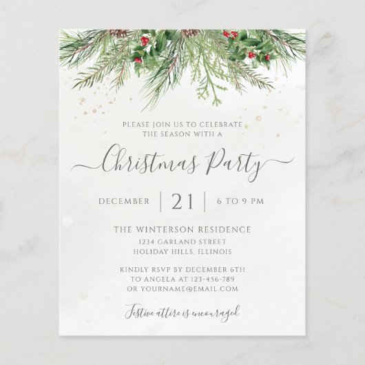 ウィンターグリーンリークリスマスホリデーパーティー招待状 (正面)
