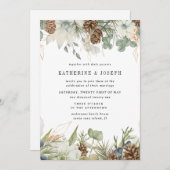 ウィンターグリーンリーゴールデンエレガントウェディング招待状 招待状 (正面/裏面)