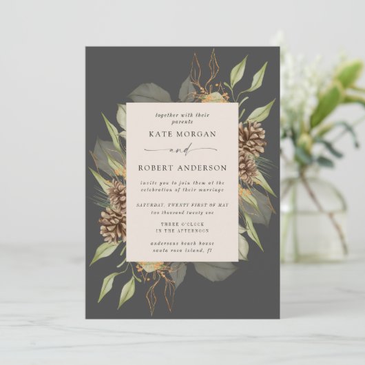 ウィンターグリーンリーゴールデンエレガントウェディング招待状 招待状 (スタンド正面)