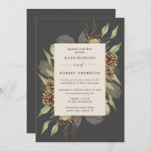 ウィンターグリーンリーゴールデンエレガントウェディング招待状 招待状 (正面/裏面)