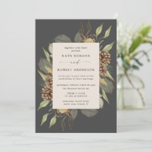 ウィンターグリーンリーゴールデンエレガントウェディング招待状