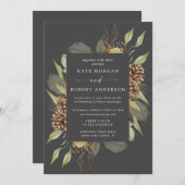 ウィンターグリーンリーゴールデンエレガントウェディング招待状 招待状 (正面/裏面)