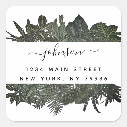 ウィンターグリーンリートロピカル葉ズホリデー スクエアシール (正面)