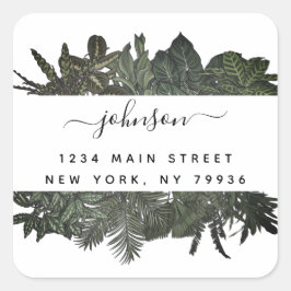 ウィンターグリーンリートロピカル葉ズホリデー スクエアシール