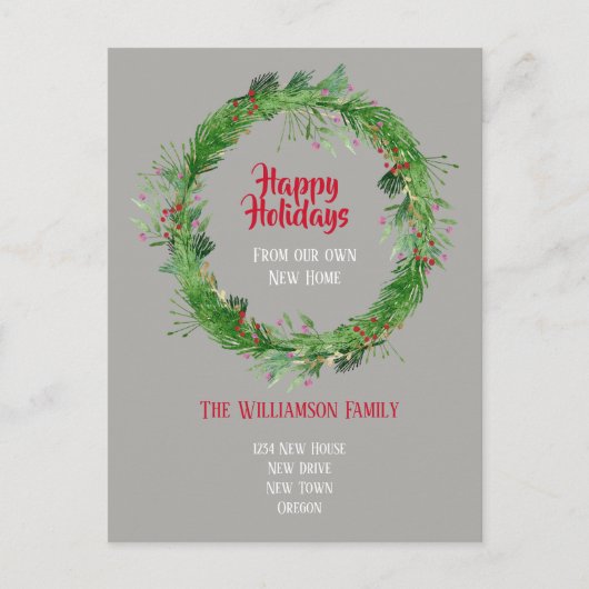 ウィンターグリーンリーニューホームハッピーホリデー ポストカード (正面)