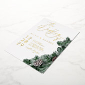 ウィンターグリーンリーピネコーンクリスマスホリデ結婚ーズ 箔招待状 (回転した状態)