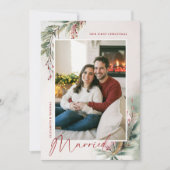 ウィンターグリーンリーレッドグリーン初めてのクリスマス 結婚した シーズンカード (正面)