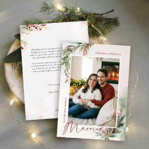 ウィンターグリーンリーレッドグリーン初めてのクリスマス 結婚した シーズンカード