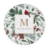 ウィンターグリーンリーレッドハッピーホリデーズモノグラム カッティングボード (正面)