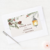 ウィンターグリーンリーレッド（鳥）ショウジョウコウカンチョウ&ベリー結婚ズ 長方形シール (封筒)