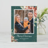 ウィンターグリーンレッドフローラメリークリスマスフォト シーズンカード (スタンド正面)