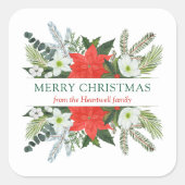 ウィンターグリーン ウォーターカラー フラワー メリークリスマス スクエアシール (正面)