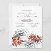 ウィンターグリーン、ブラウンパインコーン結婚式招待状 招待状 (正面)