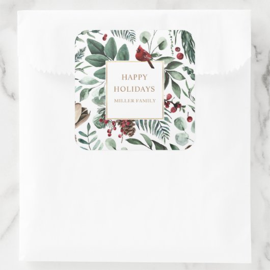 ウィンターグリーン（鳥）ショウジョウコウカンチョウハッピーホリデーズモノグラム スクエアシール (バッグ)