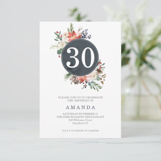 ウィンターグレイリースブーケナイエージ誕生日 招待状 (スタンド正面)