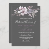 ウィンターグレーパープルフローラ結婚のリハーサルディナー 招待状 (正面/裏面)
