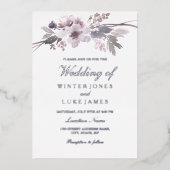 ウィンターグレーフローラ水結婚色のシルバー 箔招待状 (正面)