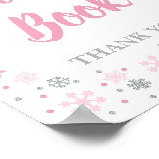 ウィンターゲストブックサインピンク&シルバースノーフレーク ポスター (角)