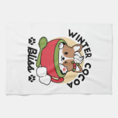 ウィンターココアブリス – 可愛い犬inマグカップデザイン キッチンタオル (横)