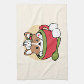 ウィンターココアブリス – 可愛い犬inマグカップデザイン キッチンタオル (縦)