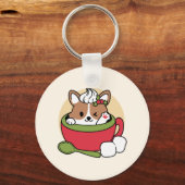 ウィンターココアブリス – 可愛い犬inマグカップデザイン キーホルダー (裏面)