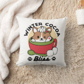ウィンターココアブリス – 可愛い犬inマグカップデザイン クッション (ブランケット)