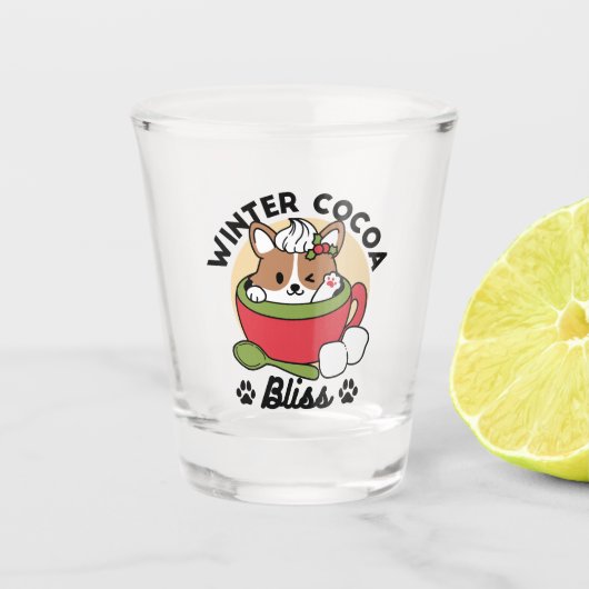 ウィンターココアブリス – 可愛い犬inマグカップデザイン ショットグラス (正面)