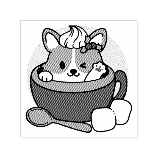 ウィンターココアブリス – 可愛い犬inマグカップデザイン セルフインキングスタンプ (デザイン)