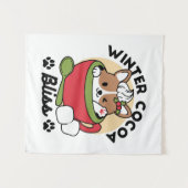 ウィンターココアブリス – 可愛い犬inマグカップデザイン タペストリー (正面(横))