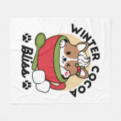 ウィンターココアブリス – 可愛い犬inマグカップデザイン フリースブランケット (正面(横))