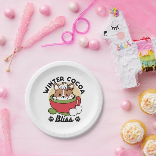 ウィンターココアブリス – 可愛い犬inマグカップデザイン ペーパープレート (パーティー)